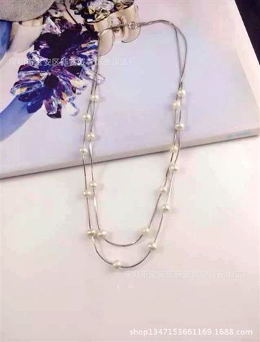 熱銷推薦 2014新款925純銀tr珍珠母貝雙層日韓女款鎖骨鏈飾品 情人節禮物原始圖片3