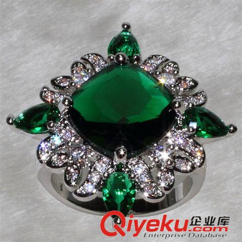 戒指 外貿(mào)熱銷 鍍白金銅材鋯石飾品 綠玻加白CZ YR6963 女式戒指