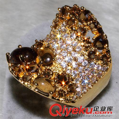 戒指 熱銷 鍍金 銅材鋯石加水晶玻璃飾品 YR7011 新款 簡約 女戒指