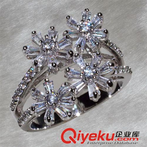 戒指 外貿(mào)熱銷 鍍白金 銅材鋯石飾品 YR7208 新款 四朵花形線條 女戒指