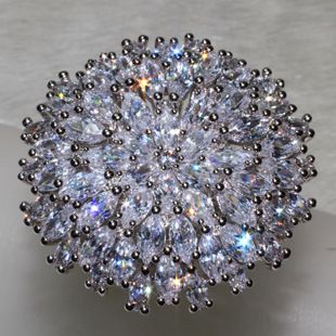 戒指 外貿熱銷 鍍白金 銅材鋯石飾品 YR7016 新款 夸張圓花形 女戒指原始圖片2