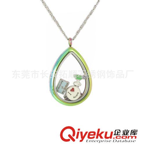 不銹鋼水滴項墜 外貿歐美 飾品批發(fā) 不銹鋼 項鏈 玻璃 盒子吊墜