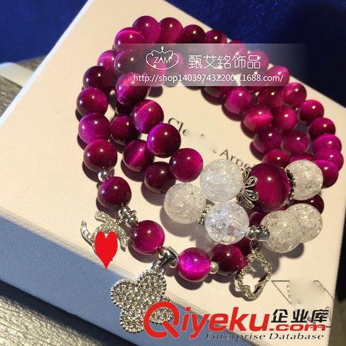 1月新品 tr染色紅虎眼爆花珠純銀四葉草多層手鏈工廠批發(fā)直銷可混批代發(fā)原始圖片2