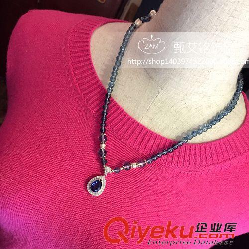 12月新品 合成藍(lán)水晶海洋之心水滴款吊墜純銀項(xiàng)鏈 diy可來樣定做款式招代理原始圖片2