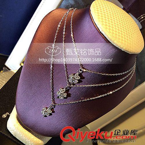 12月新品 s925純銀三層鏈子毛衣鏈花朵吊墜配飾 百搭韓版飾品廠家直批實(shí)拍原始圖片3