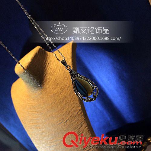 12月新品 s925純銀綠色剛玉毛衣鏈長(zhǎng)鏈百搭包郵 廠家批發(fā)民族風(fēng)復(fù)古馬克賽原始圖片2