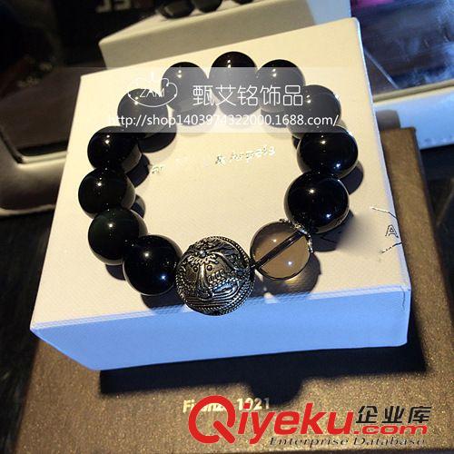 12月新品 tr彩眼黑曜石手串純銀S925龍珠配件  男女招財開運手串工廠直銷原始圖片2