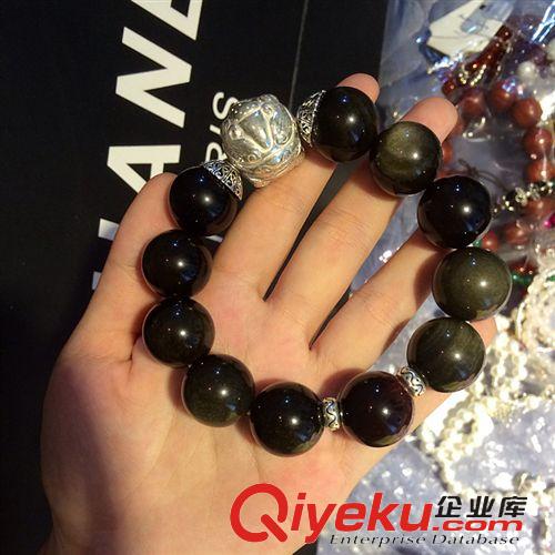 9月 tr金曜石925純銀龍珠紅虎眼單層男士款霸氣款手串招財飾品批發(fā)原始圖片2