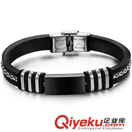 硅膠鈦鋼手鐲手鏈 韓版飾品批發 時尚新款首飾 廠價直銷 鈦鋼 黑色 硅膠手鐲PH800