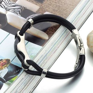 硅膠鈦鋼手鐲手鏈 韓版潮流飾品批發 新款飾品首飾 禮物 鈦鋼 黑色 皮手鐲PH523原始圖片2