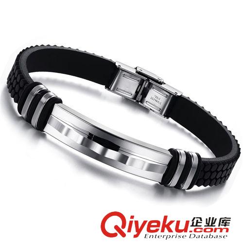 硅膠鈦鋼手鐲手鏈 韓版潮流飾品批發 新款飾品首飾 禮物 鈦鋼 黑色 皮手鐲PH523