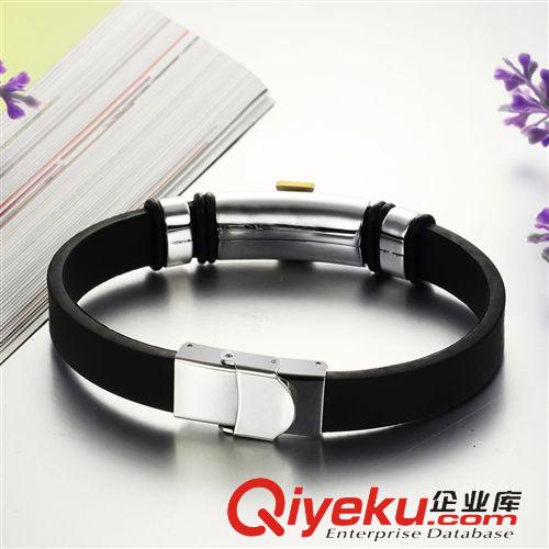 硅膠鈦鋼手鐲手鏈 韓版飾品批發(fā) 時尚新款首飾 精致 魅力男生 鈦鋼硅膠手鐲PH803金原始圖片2