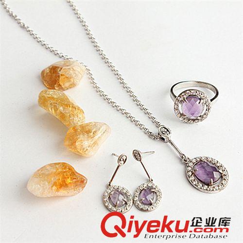 DZJFJ金發晶吊墜 廠家直銷吊墜耳環批發 壓電紫水套裝 歐美新款女式吊墜套裝系列