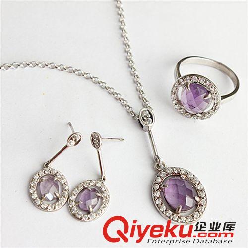 DZJFJ金發晶吊墜 廠家直銷吊墜耳環批發 壓電紫水套裝 歐美新款女式吊墜套裝系列