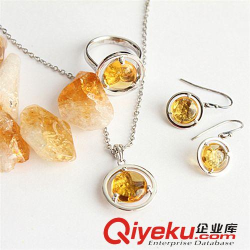 DZJFJ金發晶吊墜 廠家直銷吊墜耳環批發 壓電黃水晶套裝 歐美新款吊墜套裝系列