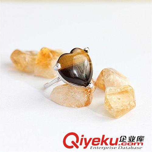 天山雪玉10mm 心形925純銀虎眼石tr水晶戒指銀飾韓版純銀指環(huán)首飾