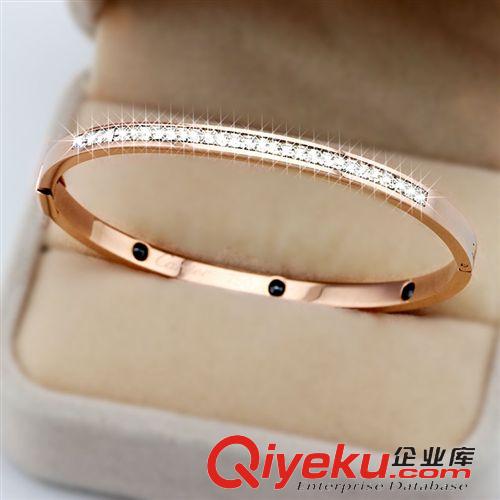 手鐲 一件代發(fā)歐美時尚玫瑰金鈦鋼鑲鉆鋯石半圈鉆手鐲不掉色廠家直銷