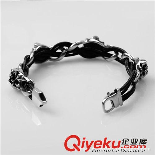 皮繩手鏈 淘寶貨源不銹鋼手鏈 型男鑄造鈦鋼皮繩編織手鐲 時尚手飾廠家直銷