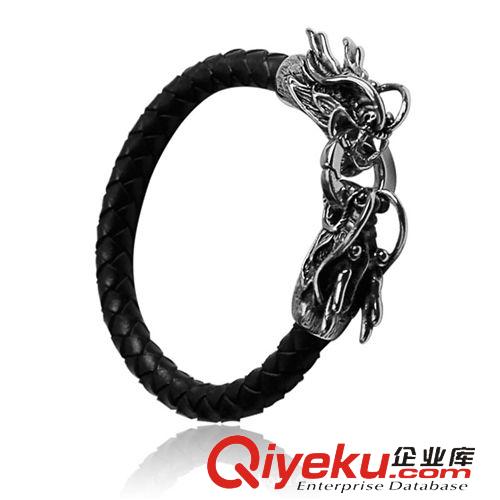 皮繩手鏈 歐美時尚潮流不銹鋼手鏈男士 鑄造鈦鋼皮繩編織手鐲 時尚手飾手環(huán)原始圖片2