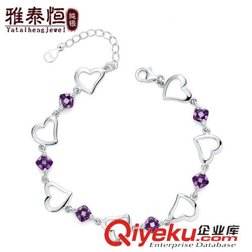 S925純銀系列 爆款 925純銀女款雙心扉手鏈 時尚配飾 手飾批發鍍白金手鏈 正品