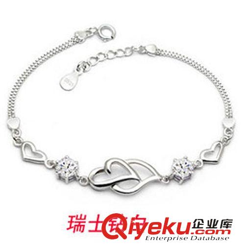 S925純銀系列 爆款 925純銀女款雙心扉手鏈 時尚配飾 手飾批發鍍白金手鏈 正品原始圖片2