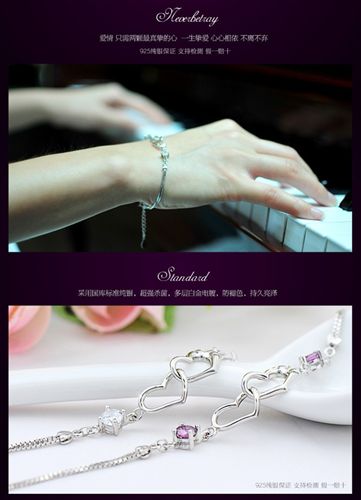 S925純銀系列 女款手鏈飾品批發(fā) 韓版純銀手鏈 心相連 圣誕節(jié)禮物925銀手鏈正品原始圖片3