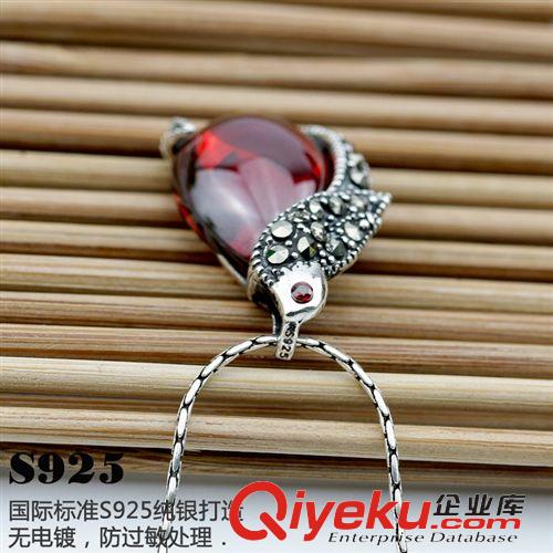 寶石系列 S925純銀飾品 復(fù)古泰銀石榴石白貓眼綠瑪瑙吊墜 可愛清新小鳥項墜原始圖片3