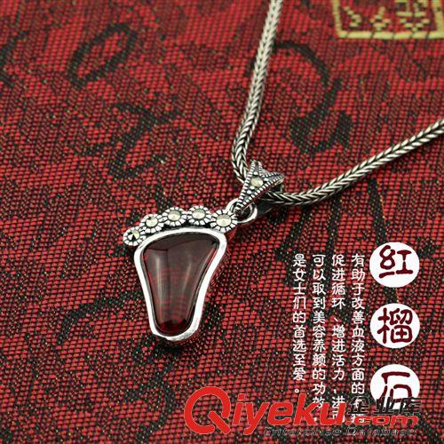 寶石系列 S925純銀飾品 復古泰銀石榴石吊墜 精致小腳丫女生項墜 廠家批發原始圖片2