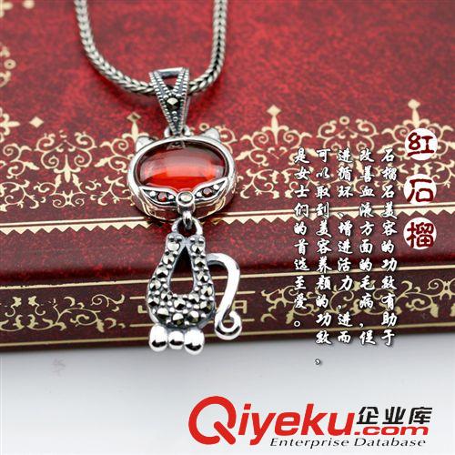 寶石系列 S925純銀飾品 復古泰銀石榴石吊墜 精致小貓女款項墜 正品批發原始圖片2