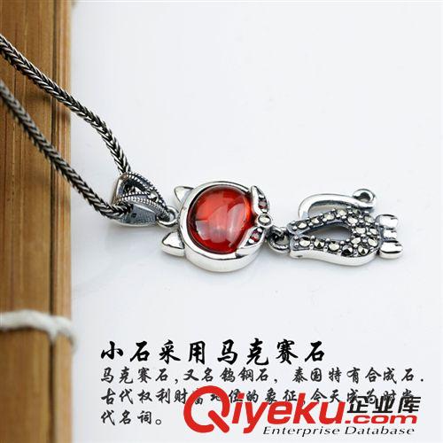 寶石系列 S925純銀飾品 復古泰銀石榴石吊墜 精致小貓女款項墜 正品批發原始圖片3