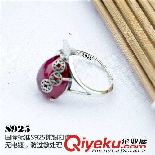 寶石系列 S925純銀飾品 復古泰銀石榴石紅剛玉藍玻戒指 招財進寶錢袋指環原始圖片3