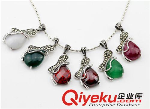 寶石系列 S925純銀飾品 復古泰銀石榴石紅剛玉綠瑪瑙貓眼石吊墜 精致芭蕉扇原始圖片2