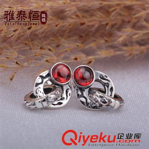 寶石系列 泰銀耳釘 S925純銀石榴石耳環(huán)復(fù)古風(fēng)龍圖騰元素 個性潮款朋克風(fēng)