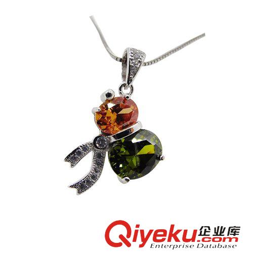 925純銀吊墜 精致葫蘆造型鑲鋯石香檳橄欖石女式吊墜 時尚百搭925純銀吊墜批發