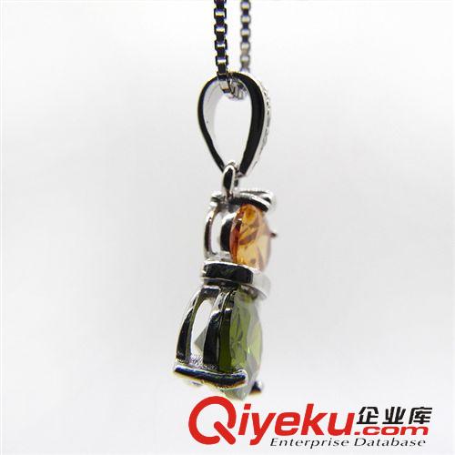 925純銀吊墜 精致葫蘆造型鑲鋯石香檳橄欖石女式吊墜 時尚百搭925純銀吊墜批發