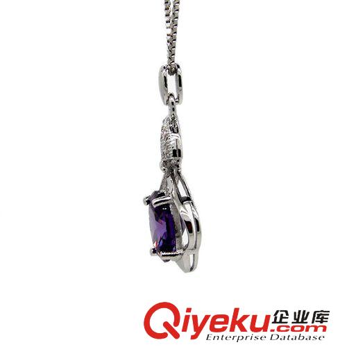 925純銀吊墜 925純銀鍍白金吊墜訂制 鑲鋯石紫水晶女吊墜 飾品韓吊版墜批發