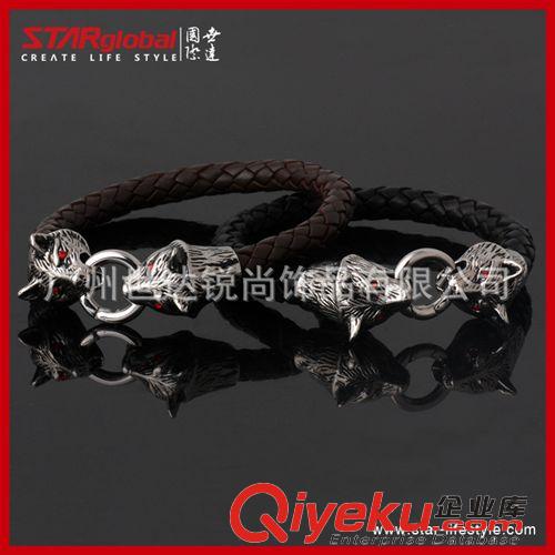 男士316精鋼飾品 供應(yīng)雙狼頭zp男士精鋼手鐲 時(shí)尚個(gè)性朋克鈦鋼手鏈 流行飾品服飾原始圖片3