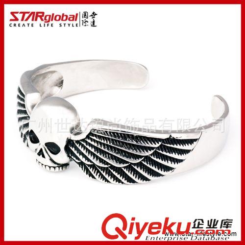 男士316精鋼飾品 批發(fā)哈雷翅膀骷髏頭鈦鋼手鐲 時(shí)尚潮人手環(huán) 精鋼手鏈 機(jī)車王配飾原始圖片2