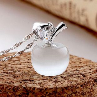 鍍銀鍍白金系列 925純銀飾品 貓眼石吊墜 925純銀女款淘寶鍍白金蘋果項鏈 可訂做