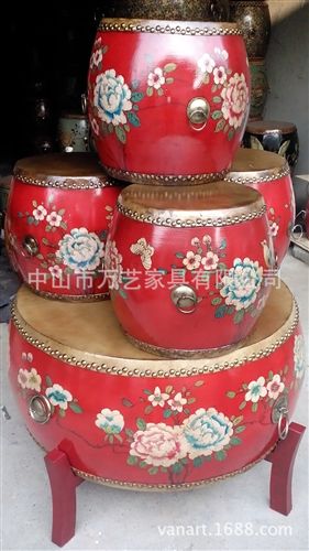 彩繪鼓桌鼓凳 萬佳藝 新古典中式彩繪圓形鼓桌鼓凳 客廳休閑茶臺 仿古牛皮茶幾