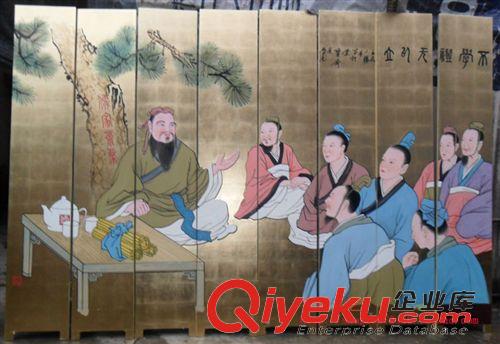 屏風 家裝廠家直銷酒店家居隔斷實木手繪屏風孔子圖 中式家居訂購