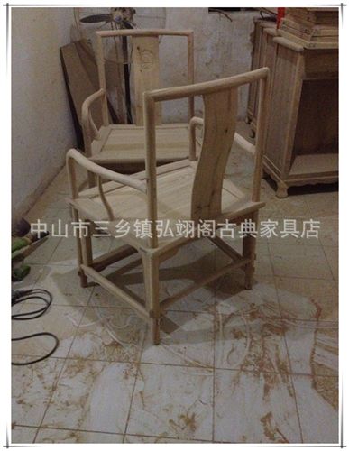坐具類 廠家批發古典紅木家具 榆木扇面南官帽椅 ZJ-176原始圖片2