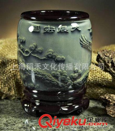 瓦當筆筒 供應辦公筆筒 花開富貴 辦公筆筒 商務禮品 青花筆筒 禮品定制