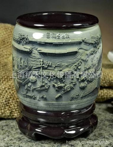 瓦當筆筒 批發(fā)筆筒 大展宏圖 辦公筆筒 商務(wù)禮品 青花筆筒 禮品定制原始圖片2