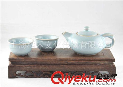 汝瓷茶具|擺件 供應(yīng)汝窯天青茶具 汝窯擺件 一壺兩杯竹簡(jiǎn)  特色商務(wù)禮品