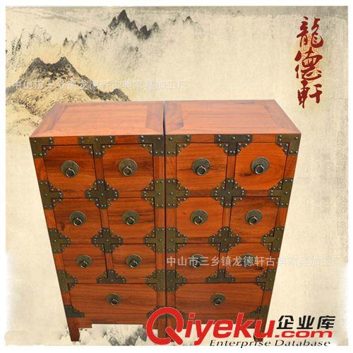 柜箱類 廠家直銷龍德軒仿古實(shí)木家具包銅七抽儲物柜香樟木家具收納柜