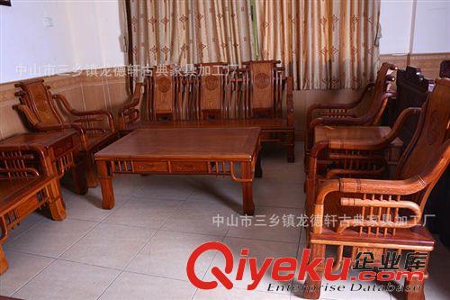 沙發類 廠家直銷 龍德軒仿古實木家具緬甸花梨木漢宮沙發八件套裝