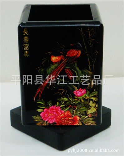 漆器筆筒 節(jié)日慶典商務(wù)znq禮品漆器 旋轉(zhuǎn) 筆筒 花鳥語花香（可定制）