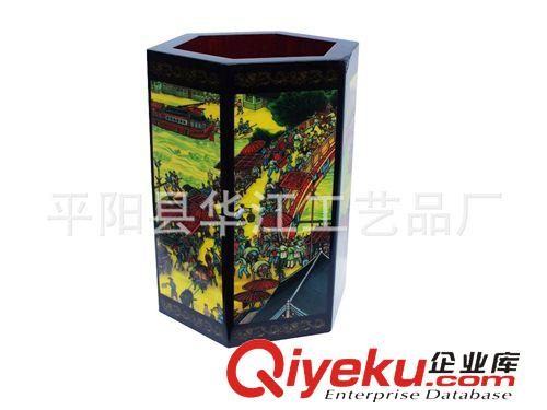 漆器筆筒 定制漆器旋轉(zhuǎn) 六角筆筒 商務(wù)禮品 校慶涉外中國(guó)特色 清明上河圖