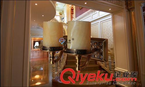 工程云石壁燈 歐式別墅會(huì)所過(guò)道酒店大理石床頭雙頭壁燈電鍍金古銅天然云石燈飾原始圖片3